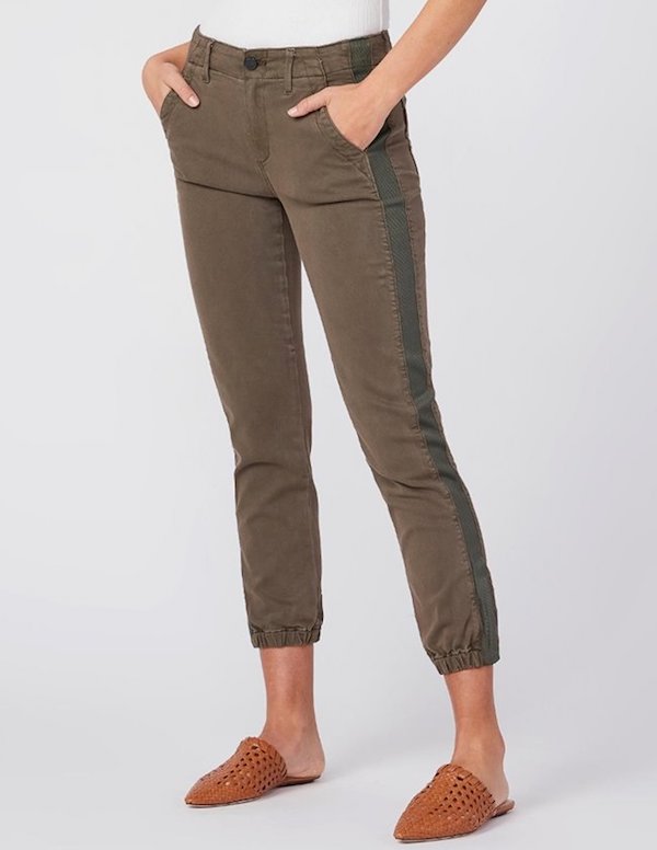 Paige Mayslie grosgrain side stripe jogger in moss