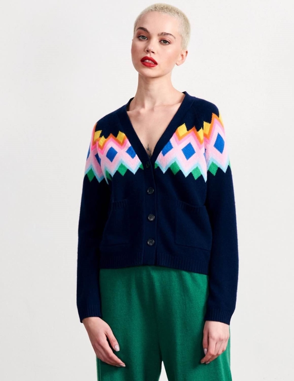 Bright fairisle cardigan in navy