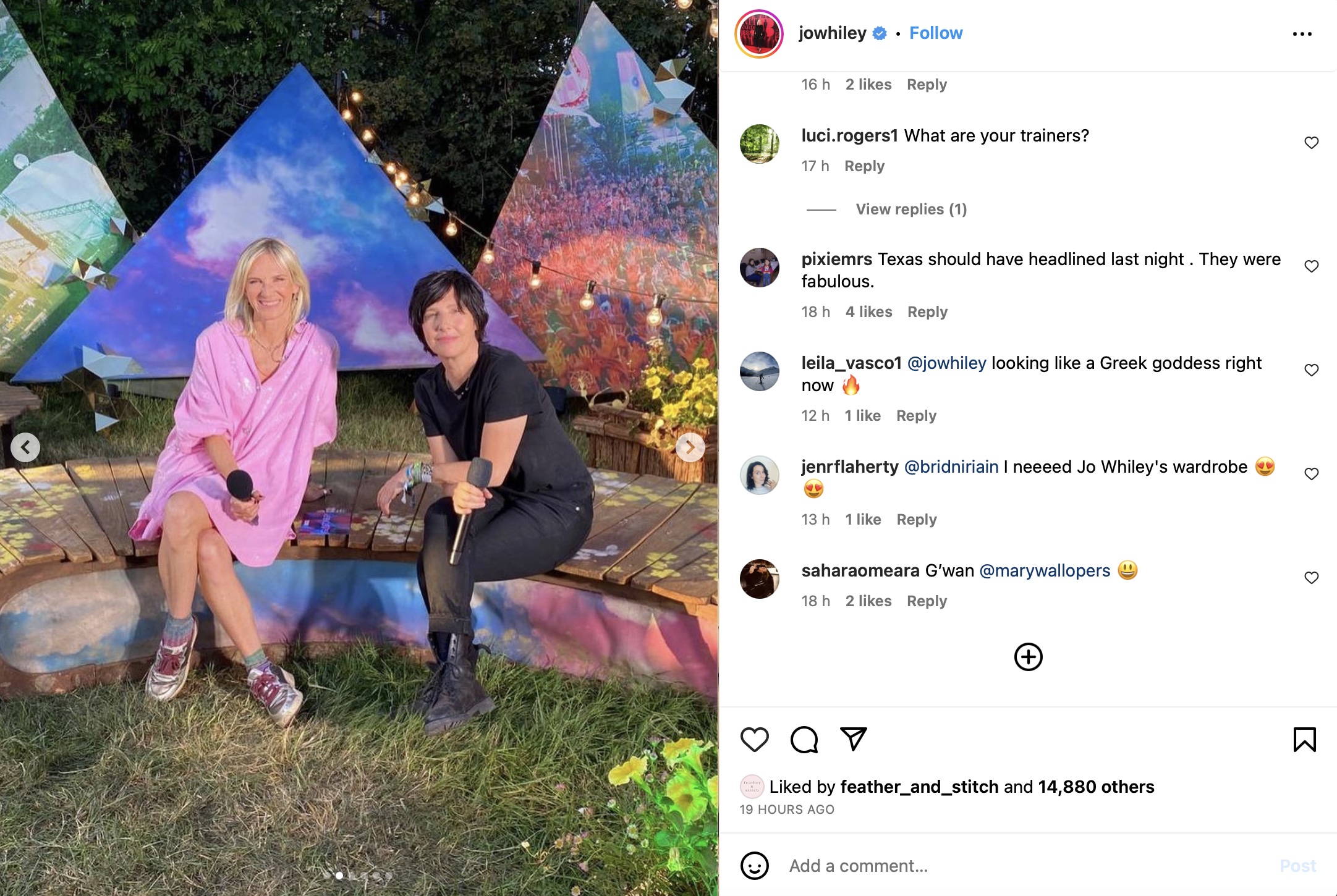 Jo Whiley Pink Dress Glastonbury 2023 Stine Goya