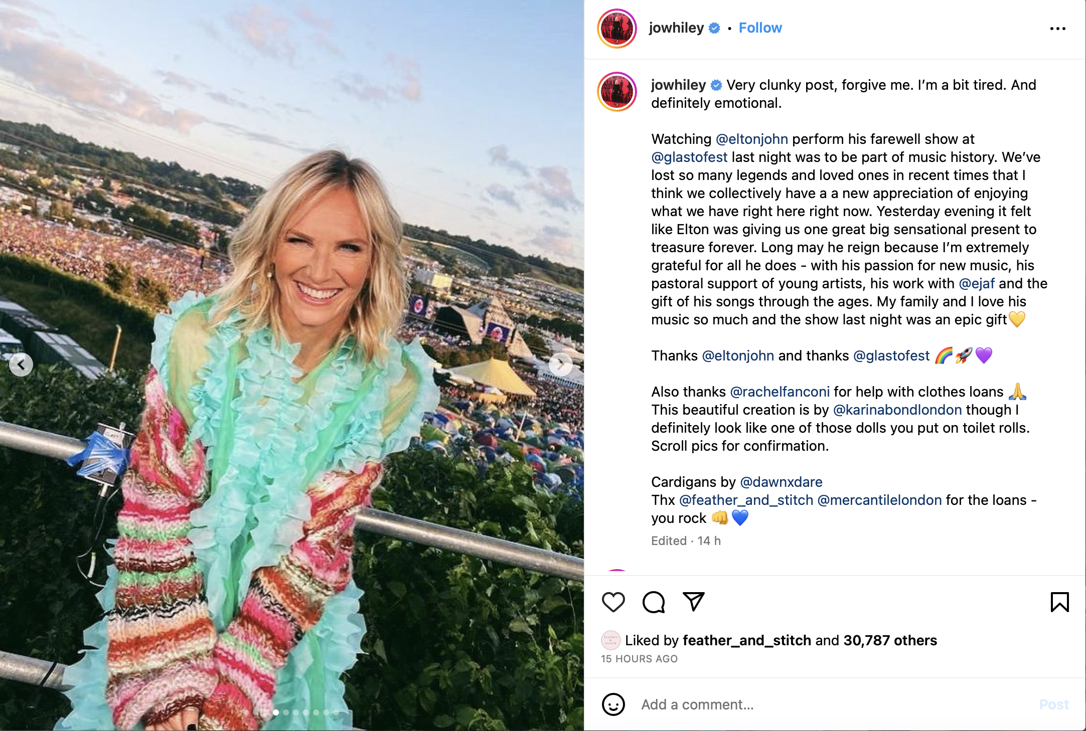 Jo Whiley Arena Stripe Cardigan Glastonbury 2023