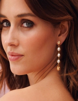Woman wearing Paloma earrings by Caroline Svedbom