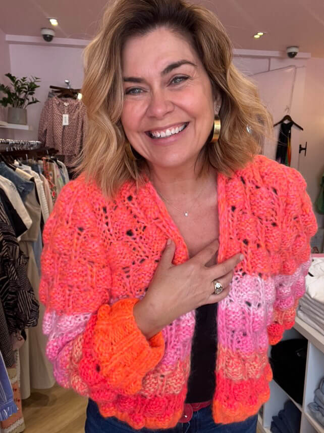 Amanda Lamb in Arena Rainbow Cardigan