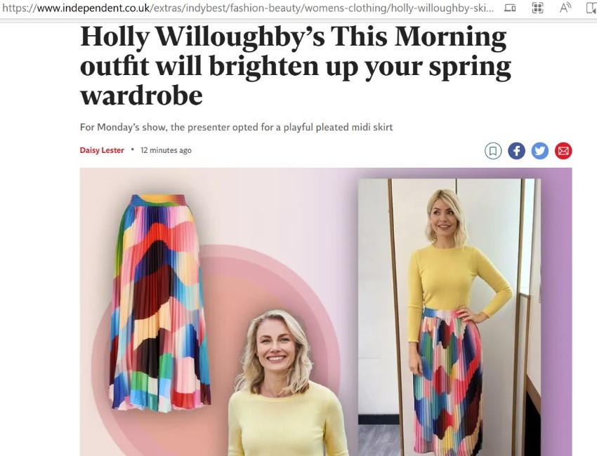 Holly Willoughby wearing an Essentiel Antwerp skirt in The Independent