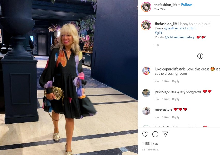 Fran Bacon in Instagram in a Stine Goya Dress