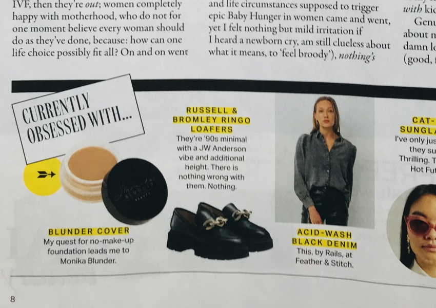 Feature in Grazia magazine including Angelica shirt by Rail