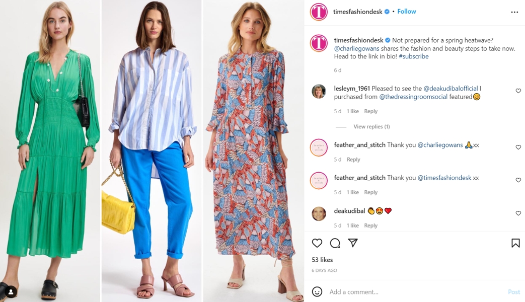 Dea Kudibal Rosanna Dress on The Times' Instagram