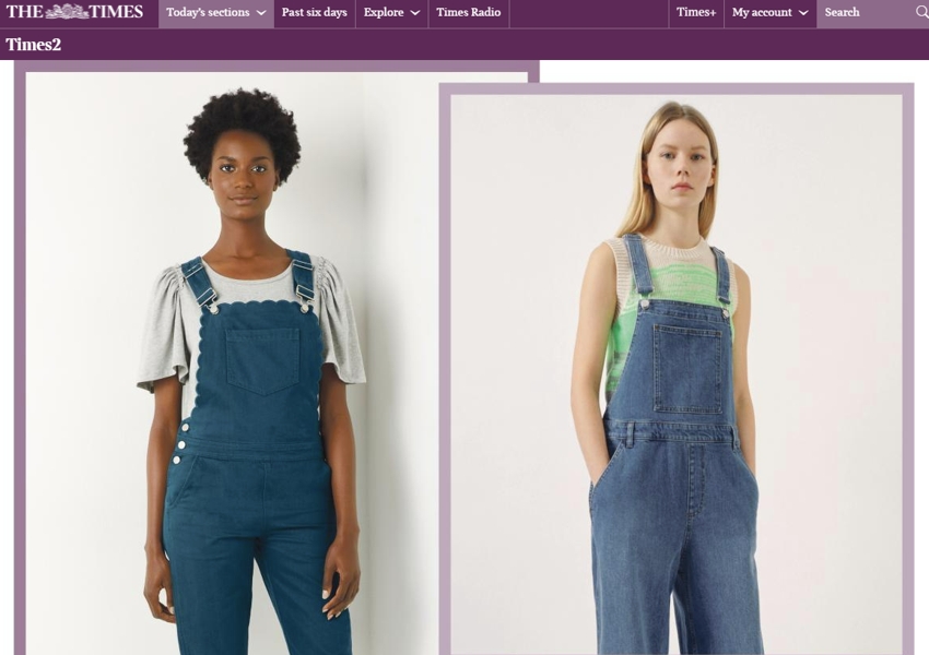 Times Online featuring Navilla dungarees from Feather & Stitch