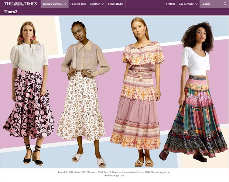 Pearl & Caviar maxi skirt in The Times