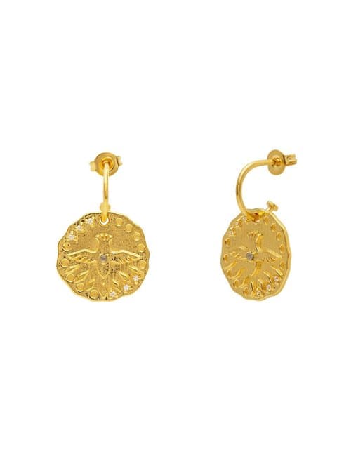 Une A Une bomo medal earrings - gold bird