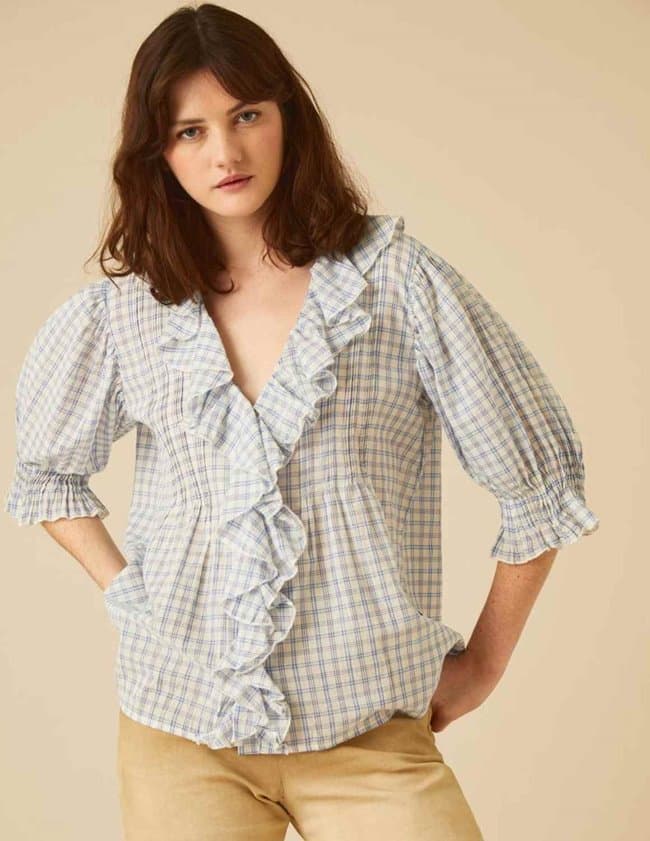 Leon & Harper chunda top - blue check