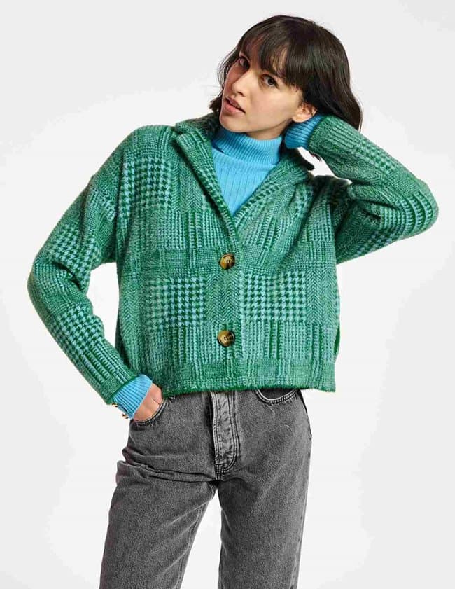 Essentiel Antwerp check knitted jacket - green