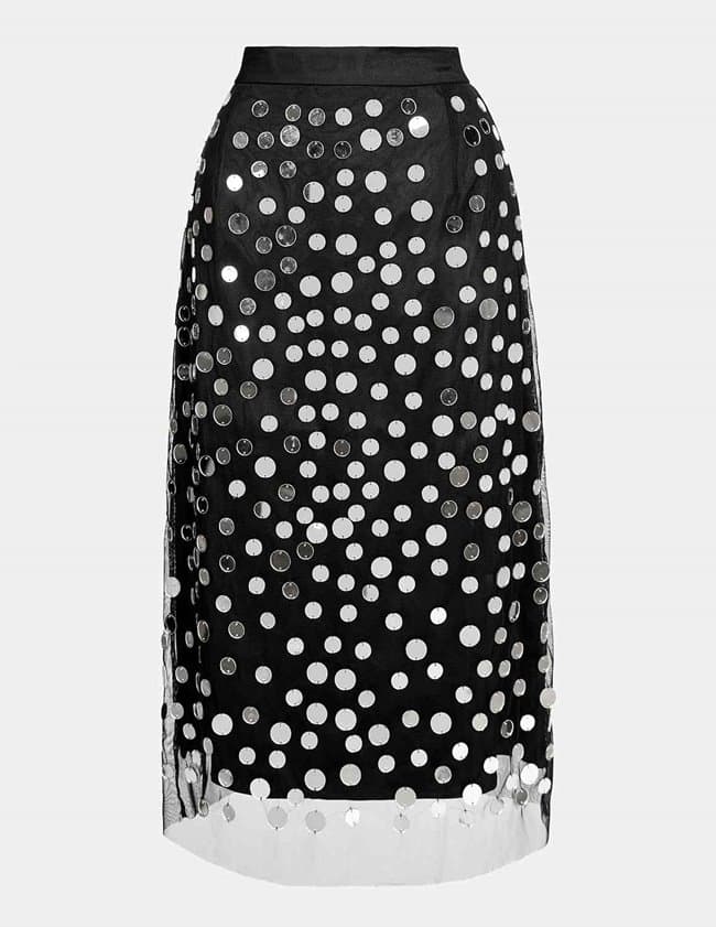 Essentiel Antwerp crescent mirror mesh skirt - black