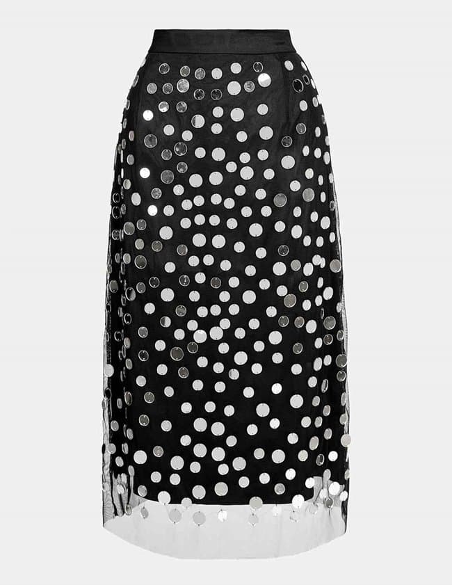 Essentiel Antwerp crescent mirror mesh skirt - black