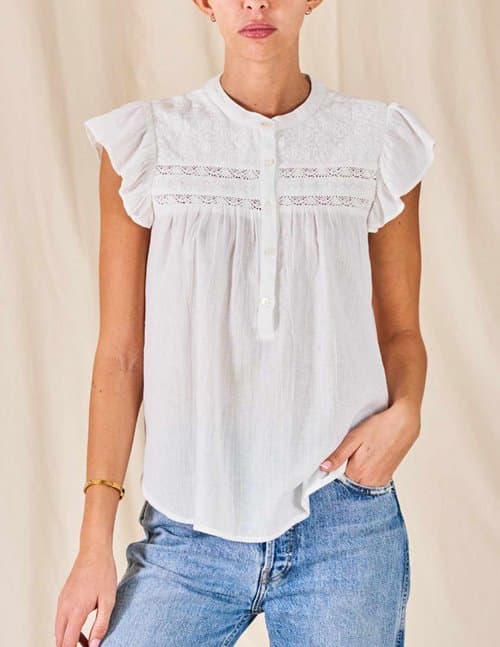 M.A.B.E APPAREL tali emb s/s top - white