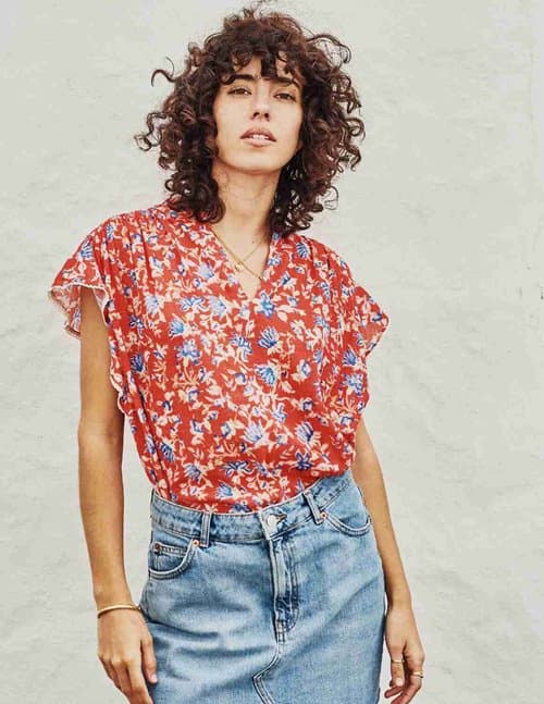 M.A.B.E APPAREL ria print s/s top - red