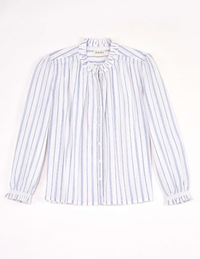 M.A.B.E APPAREL chrissie l/s top - wht/blue stripe
