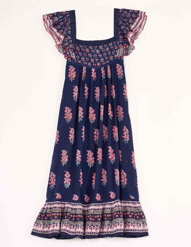 M.A.B.E APPAREL flori print midi dress - indigo