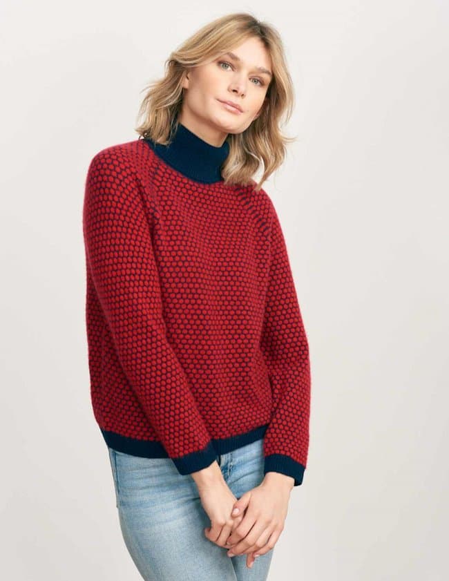 Jumper 1234 honeycomb roll collar jumper - red