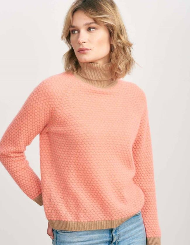 Jumper 1234 honeycomb roll collar jumper - camel
