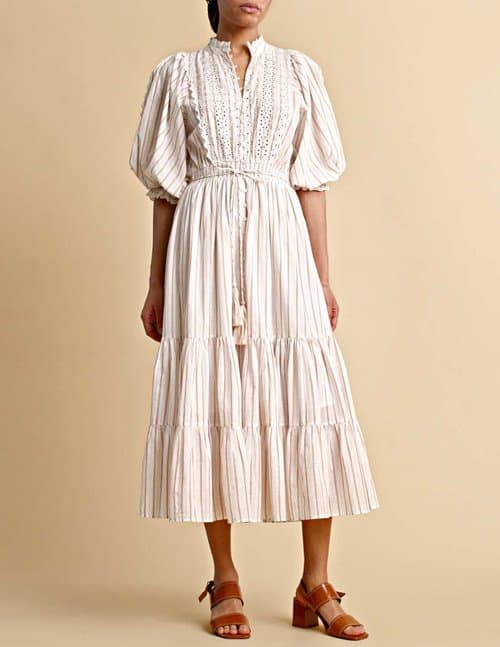 byTiMo cotton slub dress - biege stripe