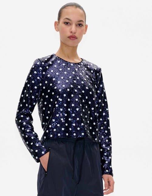 Baum und Pferdgarten jiza top - blue dotted sequin
