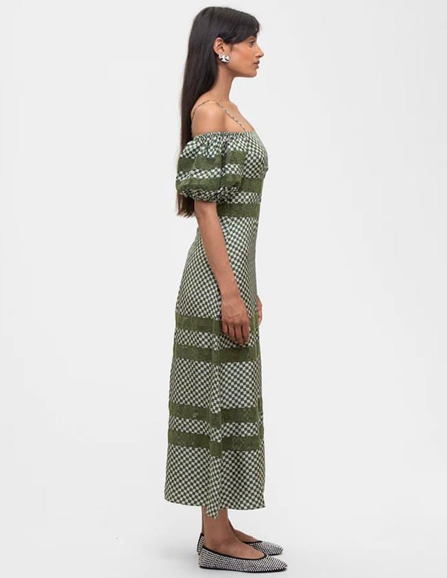 Shrimps Clothing freya dress - chive/cream detail