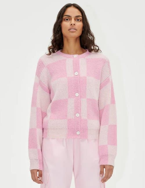 Stine Goya ash cardigan - orchid check