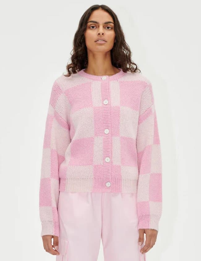 Stine Goya ash cardigan - orchid check