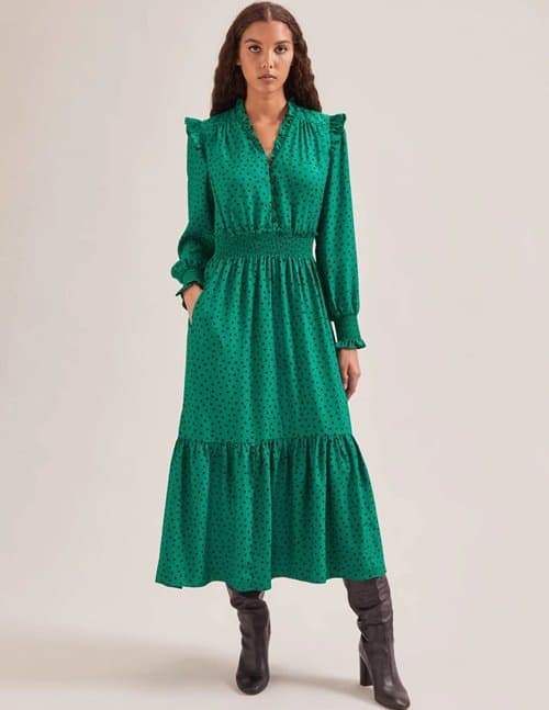 Cefinn saskia dress - green black dot