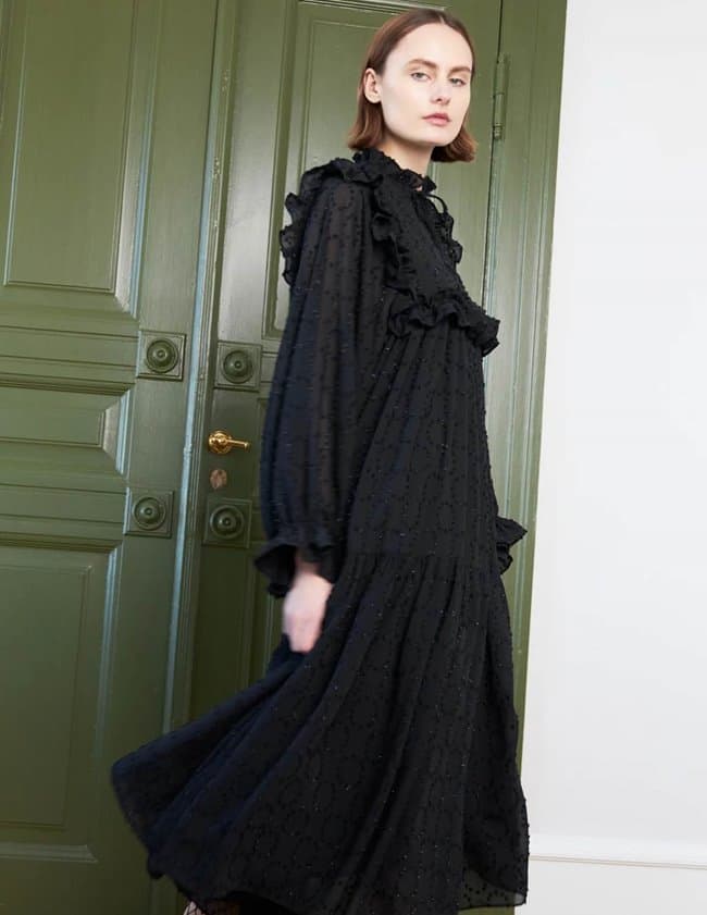 Stella Nova midi dress with flounce - black