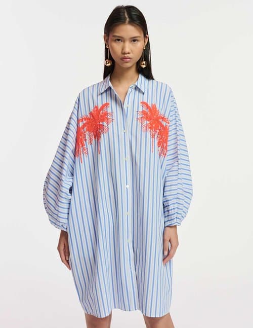 Essentiel Antwerp frilled shirt dress - blue stripe