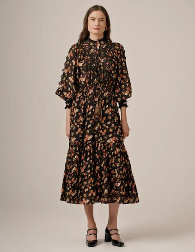 byTiMo cotton slub dress - midnight daisy detail