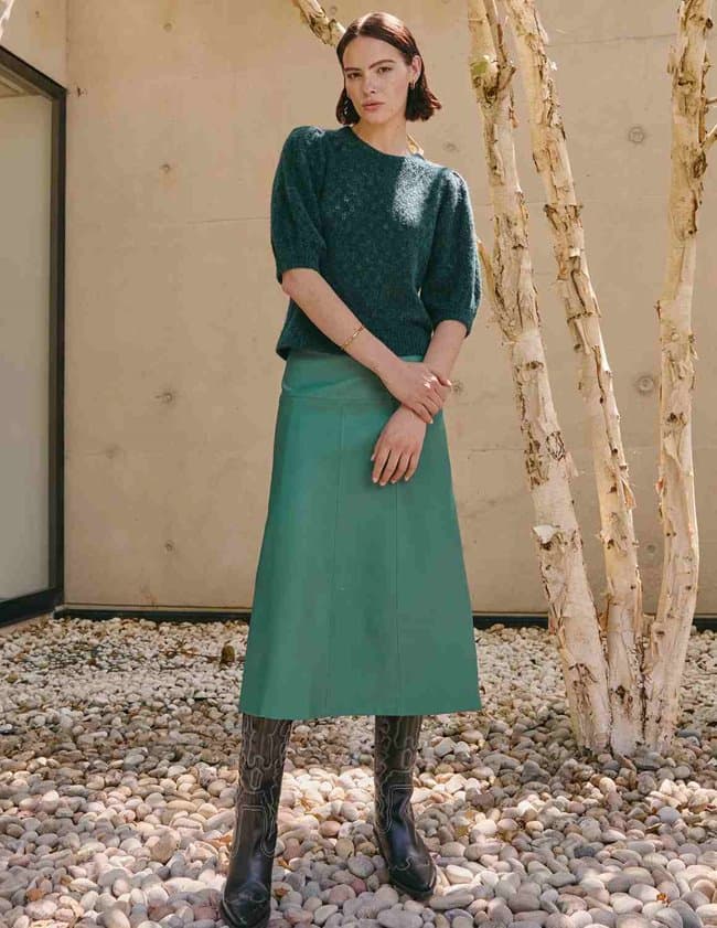 Forest green leather skirt hot sale