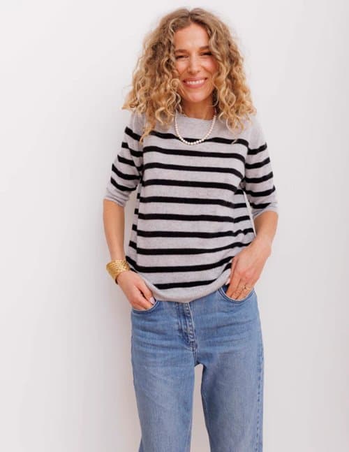 Beta Studios bianca striped jumper - light grey / black