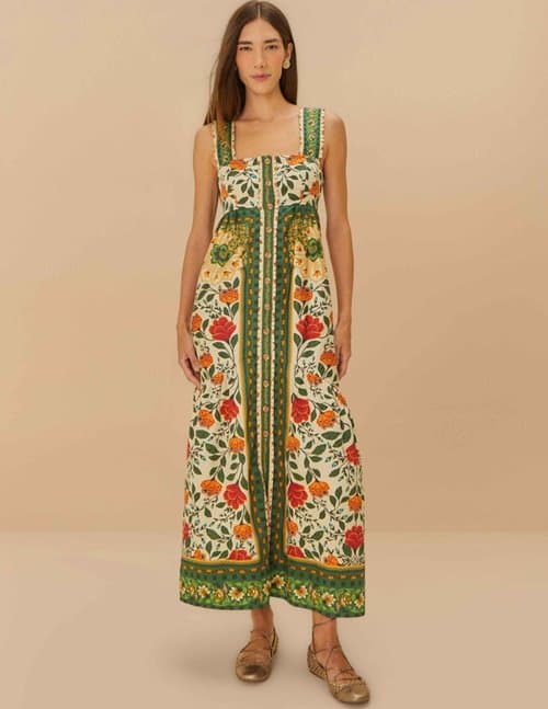 Farm Rio garden tapestry maxi dress - sand