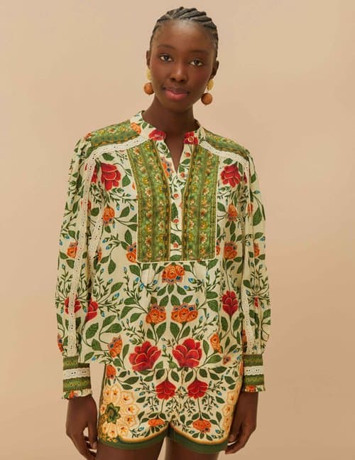 Farm Rio garden tapestry blouse - sand
