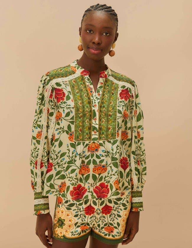 Farm Rio garden tapestry blouse - sand