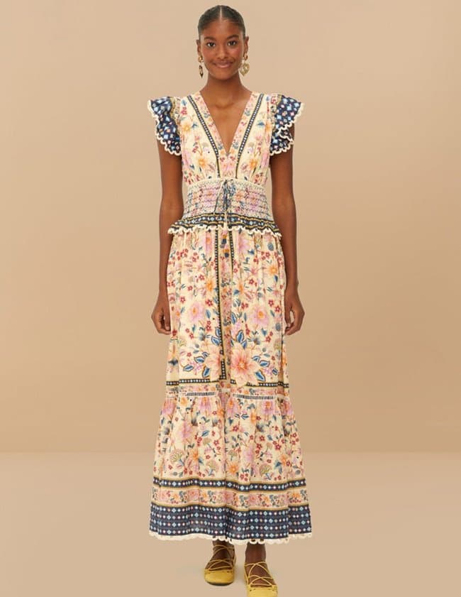 Farm Rio superbloom tapestry maxi dress - cream