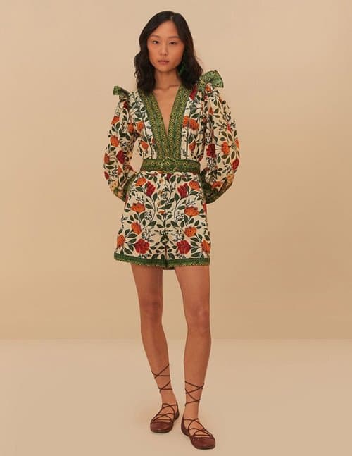 Farm Rio garden tapestry romper - sand