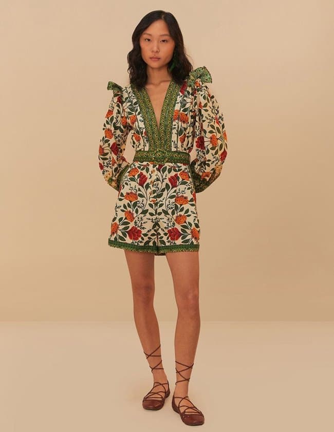 Farm Rio garden tapestry romper - sand