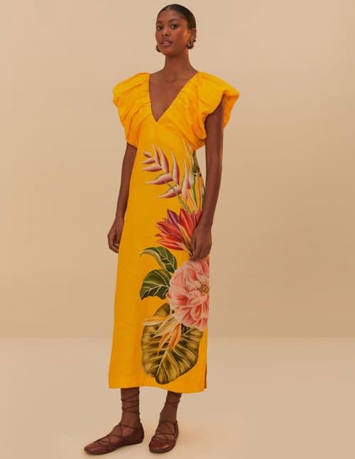 Farm Rio spring awakening midi dress - yellow
