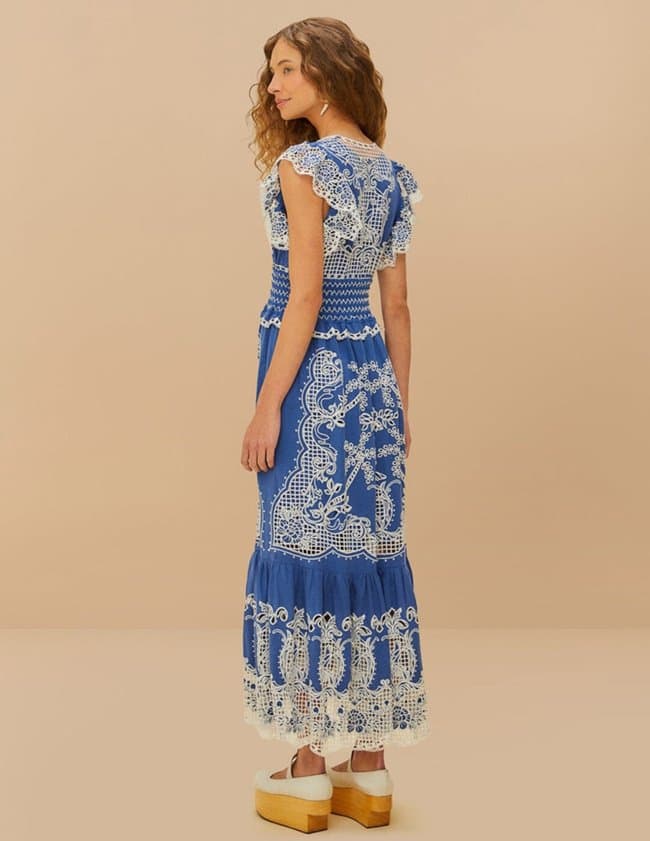 Farm Rio romantic richelieu maxi dress - blue back