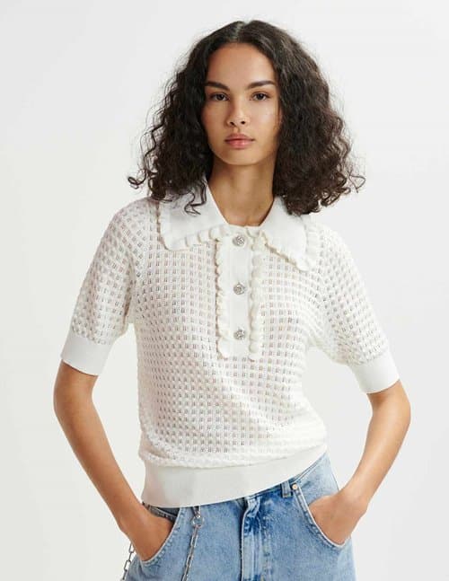 Essentiel Antwerp hemirates knitted top - white