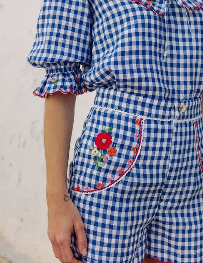 Pink City Prints ava shorts - picnic gingham detail