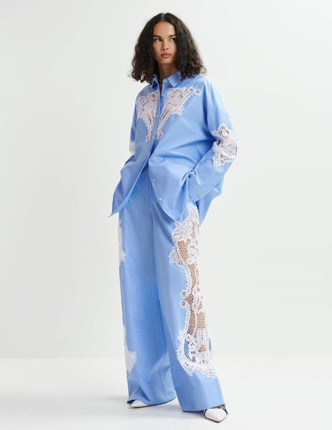 Essentiel Antwerp hace lace pants - blue