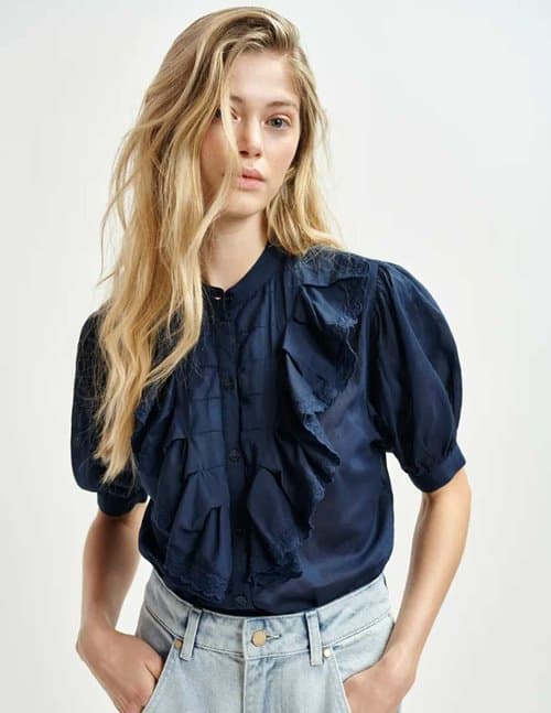 Essentiel Antwerp hamadeus ruffle shirt - dark navy