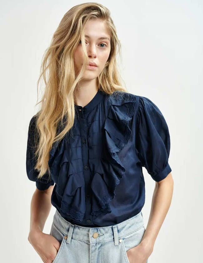 Essentiel Antwerp hamadeus ruffle shirt - dark navy