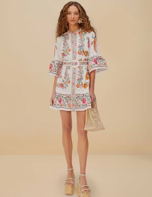 Farm Rio forest scarves dress - off white