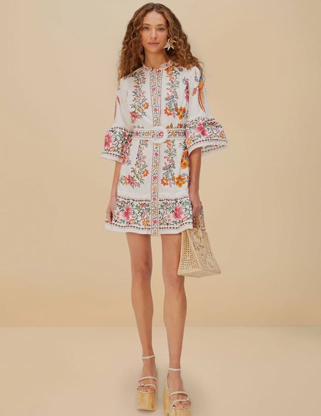 Farm Rio forest scarves dress - off white