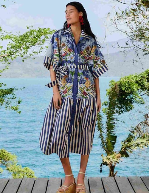 Farm Rio table scarf midi dress - blue